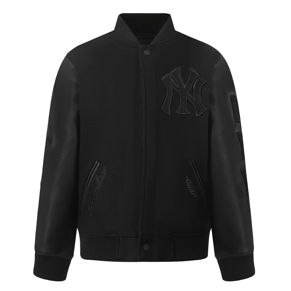 MLB NEW YORK YANKEES TRIPLE BLACK BIG BOYS WOOL VARSITY JACKET