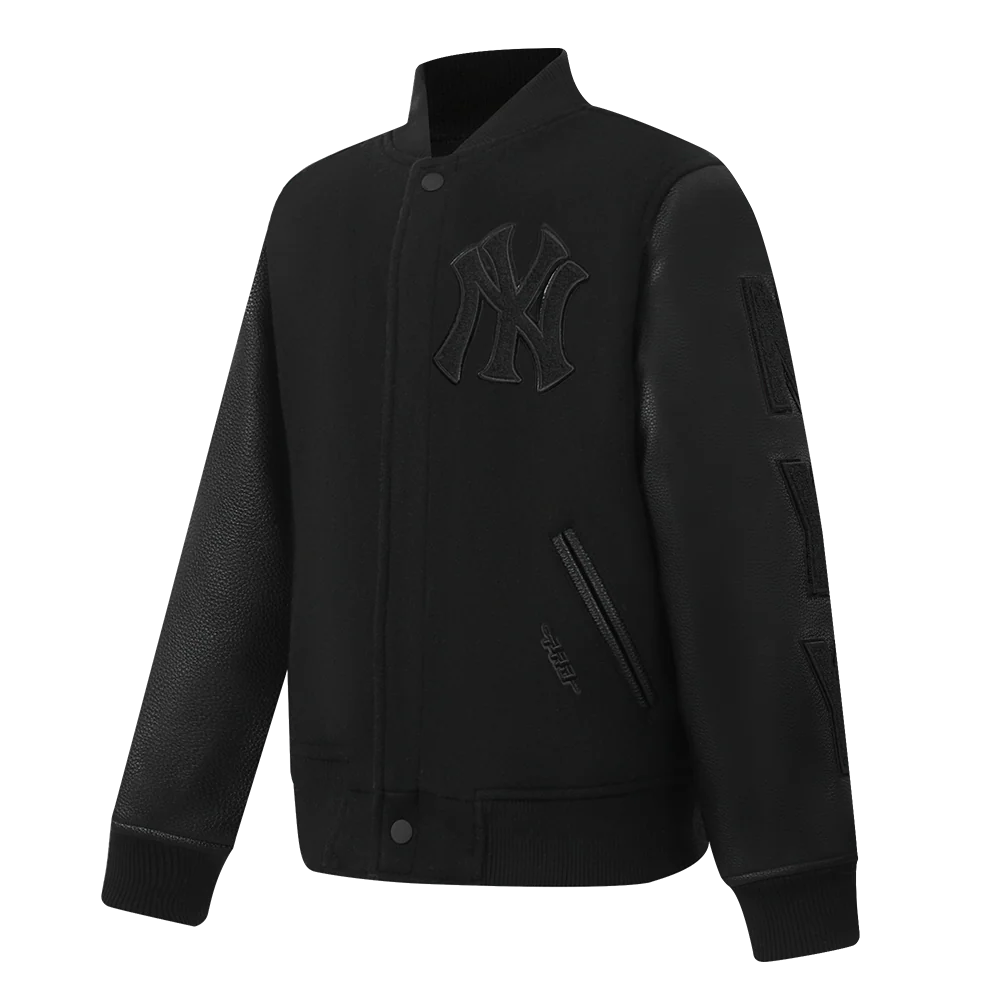 MLB NEW YORK YANKEES TRIPLE BLACK BIG BOYS WOOL VARSITY JACKET