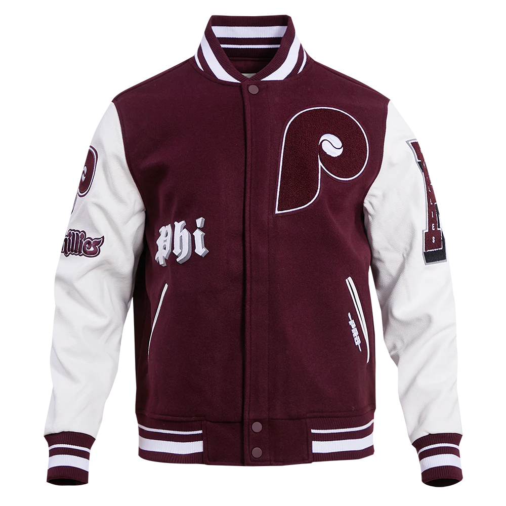 MLB PHILADELPHIA PHILLIES OLD ENGLISH WOOL MEN'S VARSITY JACKET