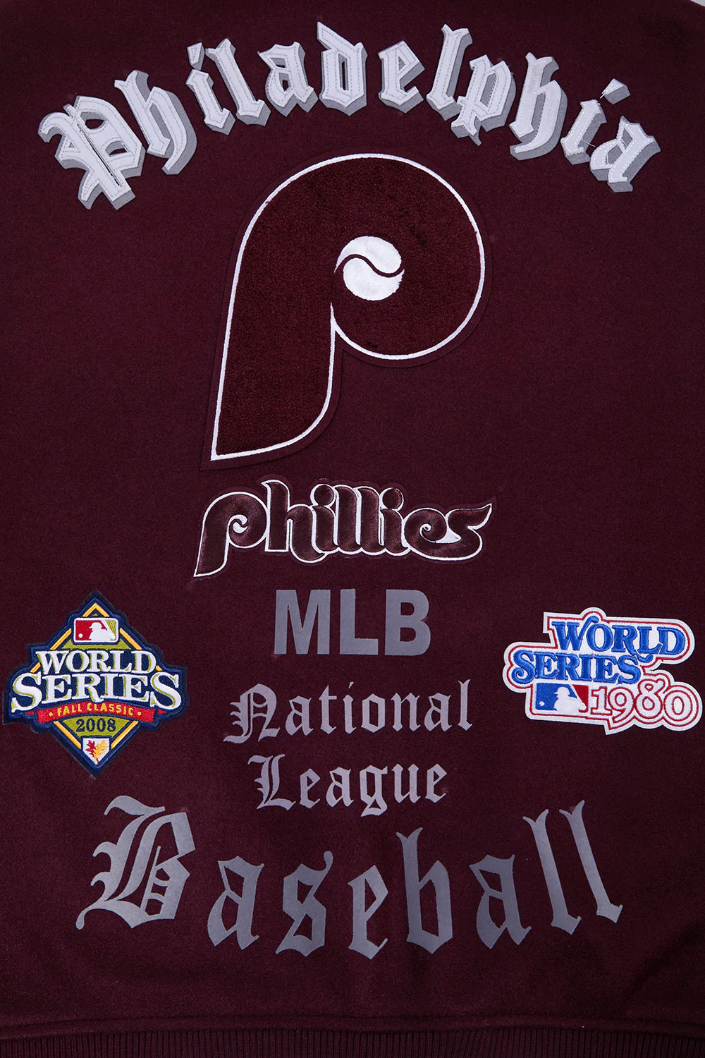 MLB PHILADELPHIA PHILLIES OLD ENGLISH WOOL MEN'S VARSITY JACKET