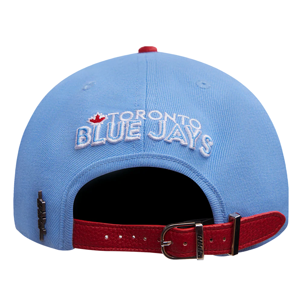 MLB TORONTO BLUE JAYS OLD ENGLISH UNISEX 6 PANEL LEATHER STRAPBACK