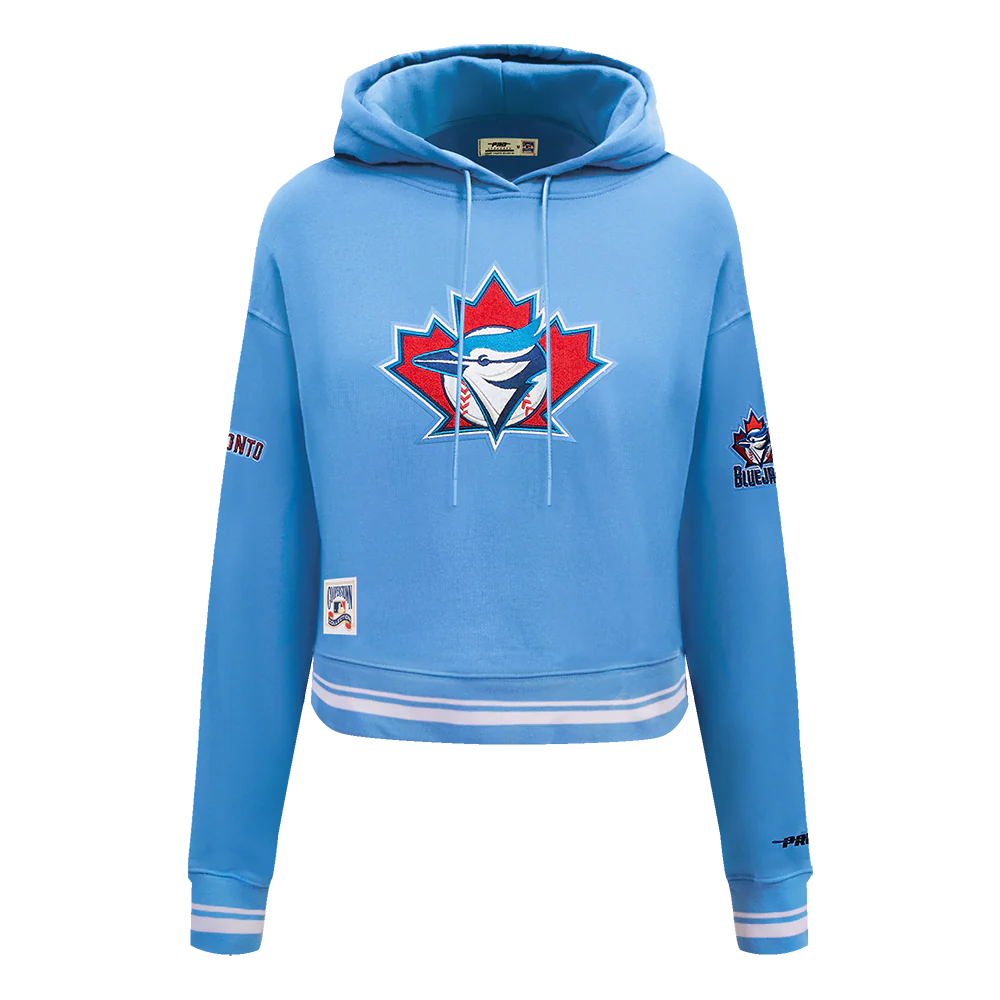 MLB TORONTO BLUE JAYS RETRO CLASSIC WOMEN'S RIB CROPPED PULLOVER HOODIE