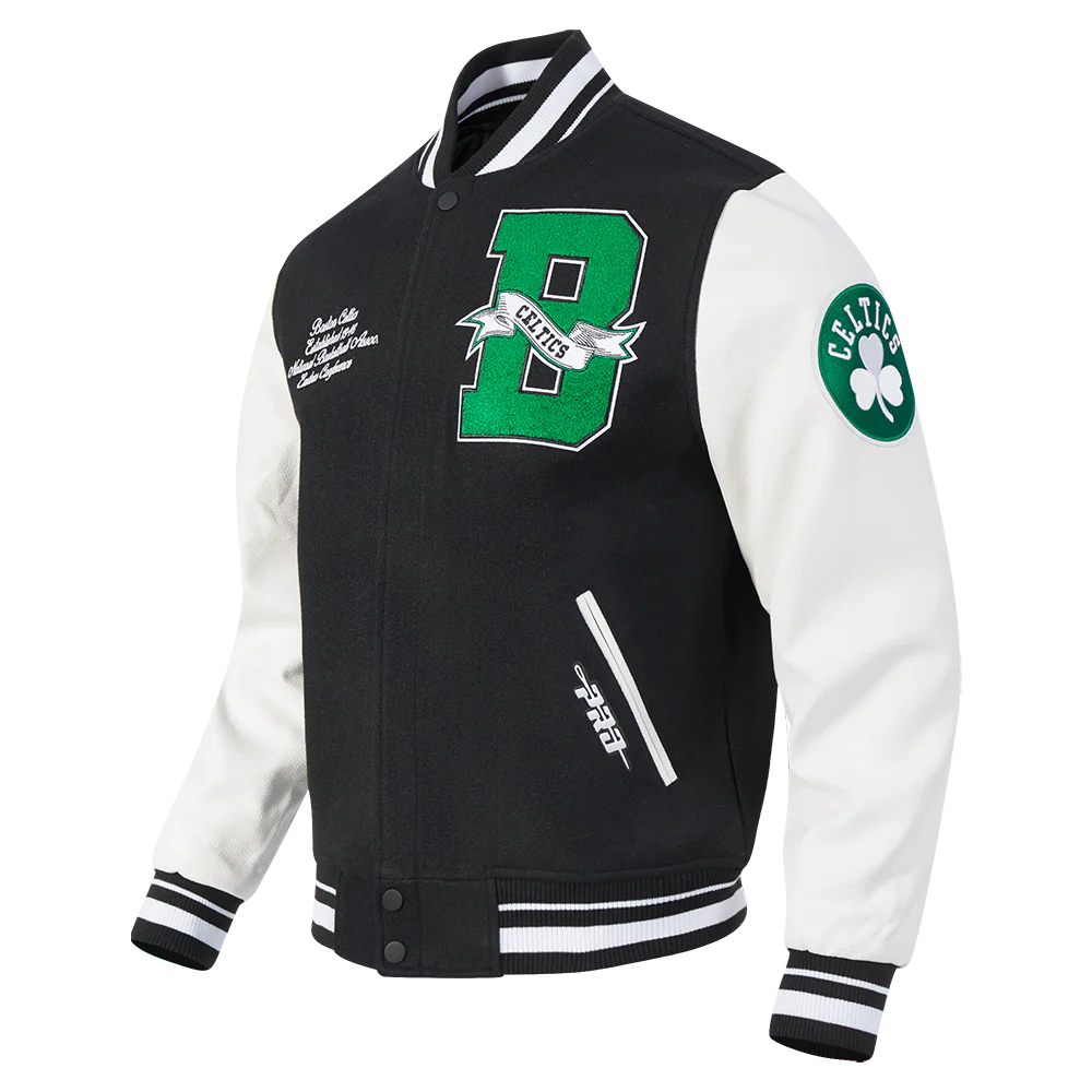 NBA BOSTON CELTICS TEAM PENNANTS MEN'S RIB WOOL VARSITY JACKET
