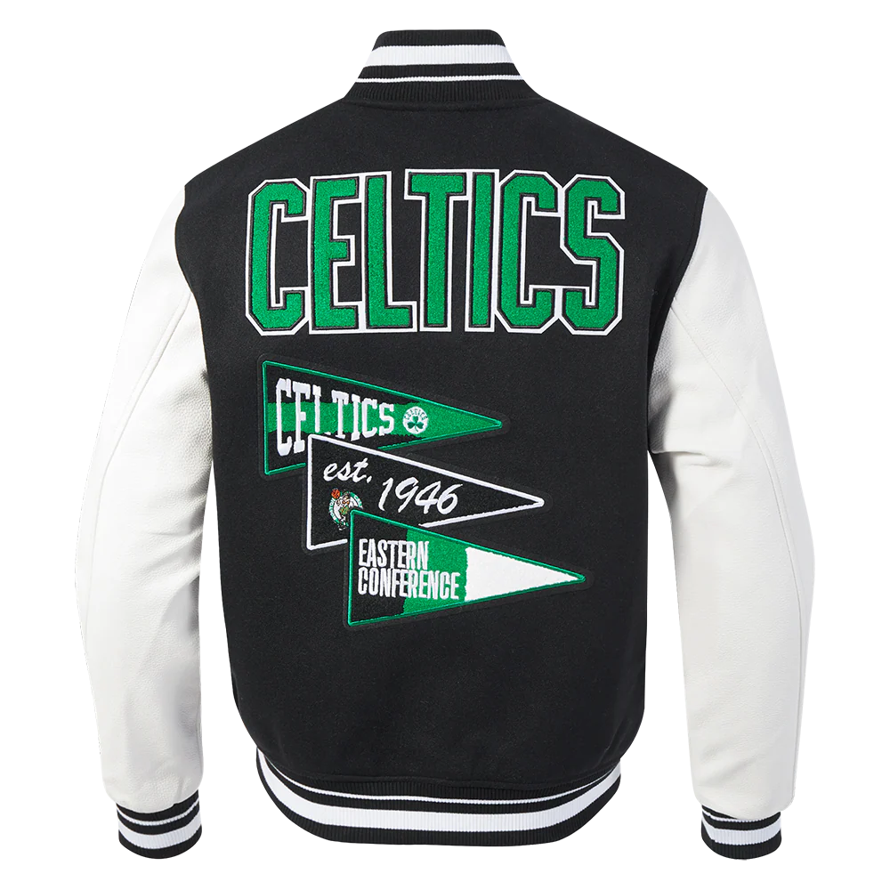 NBA BOSTON CELTICS TEAM PENNANTS MEN'S RIB WOOL VARSITY JACKET