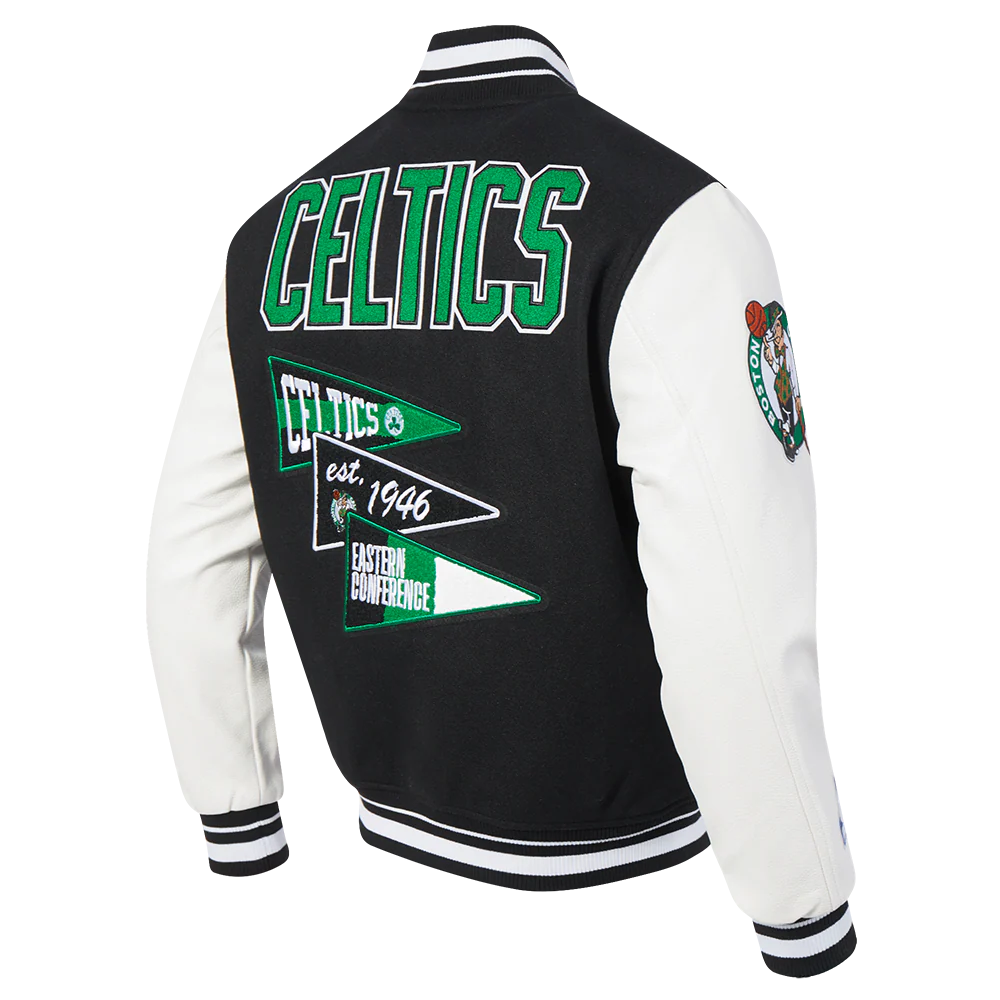 NBA BOSTON CELTICS TEAM PENNANTS MEN'S RIB WOOL VARSITY JACKET