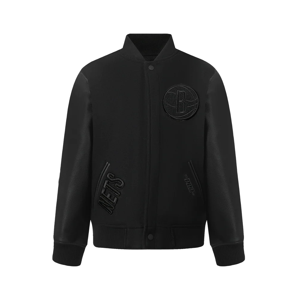 NBA BROOKLYN NETS TRIPLE BLACK BIG BOYS WOOL VARSITY JACKET