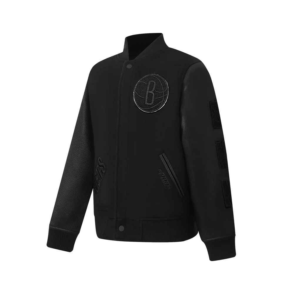 NBA BROOKLYN NETS TRIPLE BLACK BIG BOYS WOOL VARSITY JACKET