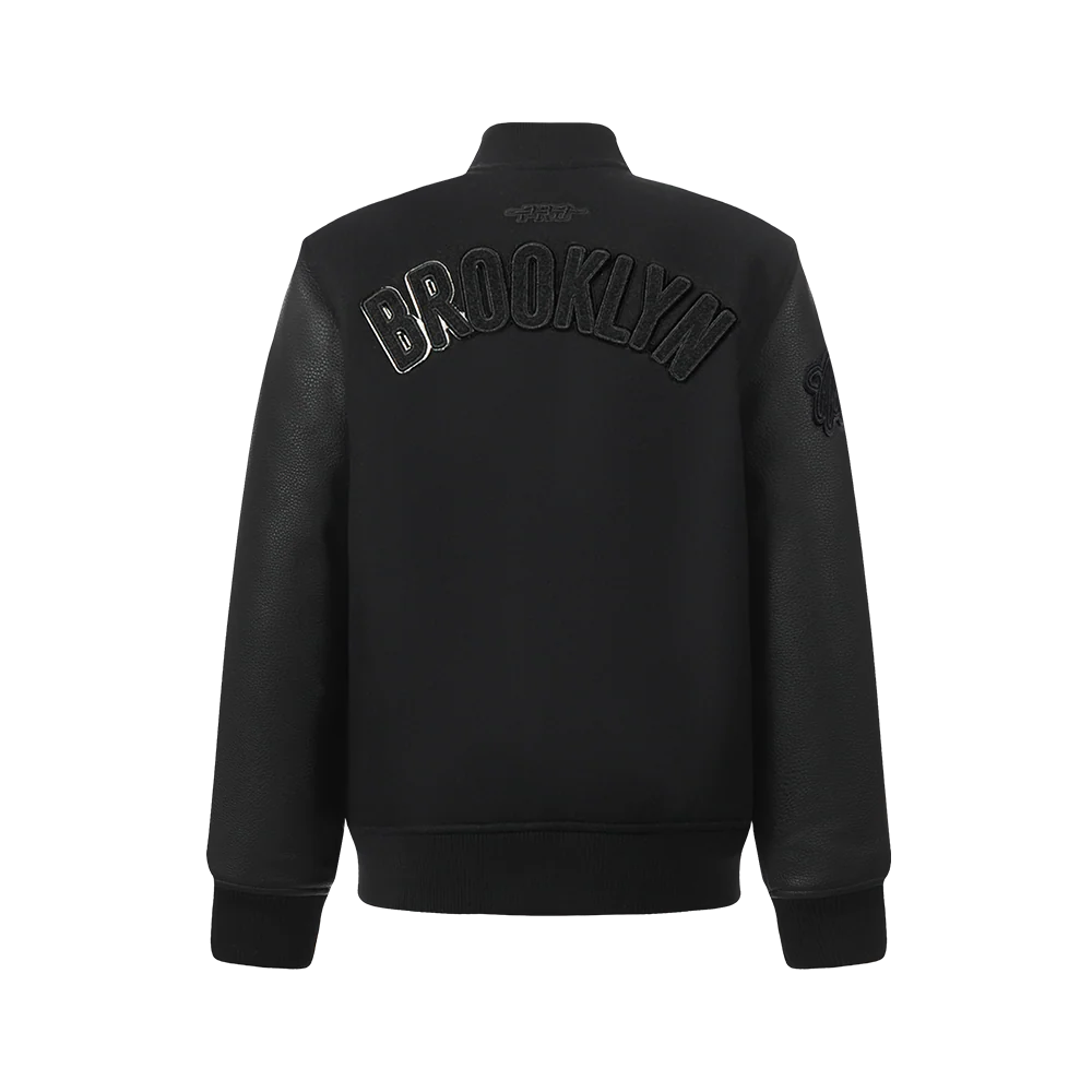 NBA BROOKLYN NETS TRIPLE BLACK BIG BOYS WOOL VARSITY JACKET