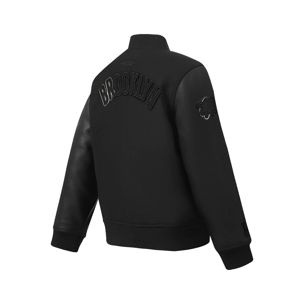 NBA BROOKLYN NETS TRIPLE BLACK BIG BOYS WOOL VARSITY JACKET