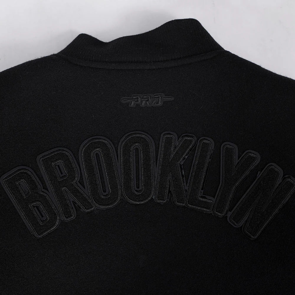 NBA BROOKLYN NETS TRIPLE BLACK BIG BOYS WOOL VARSITY JACKET