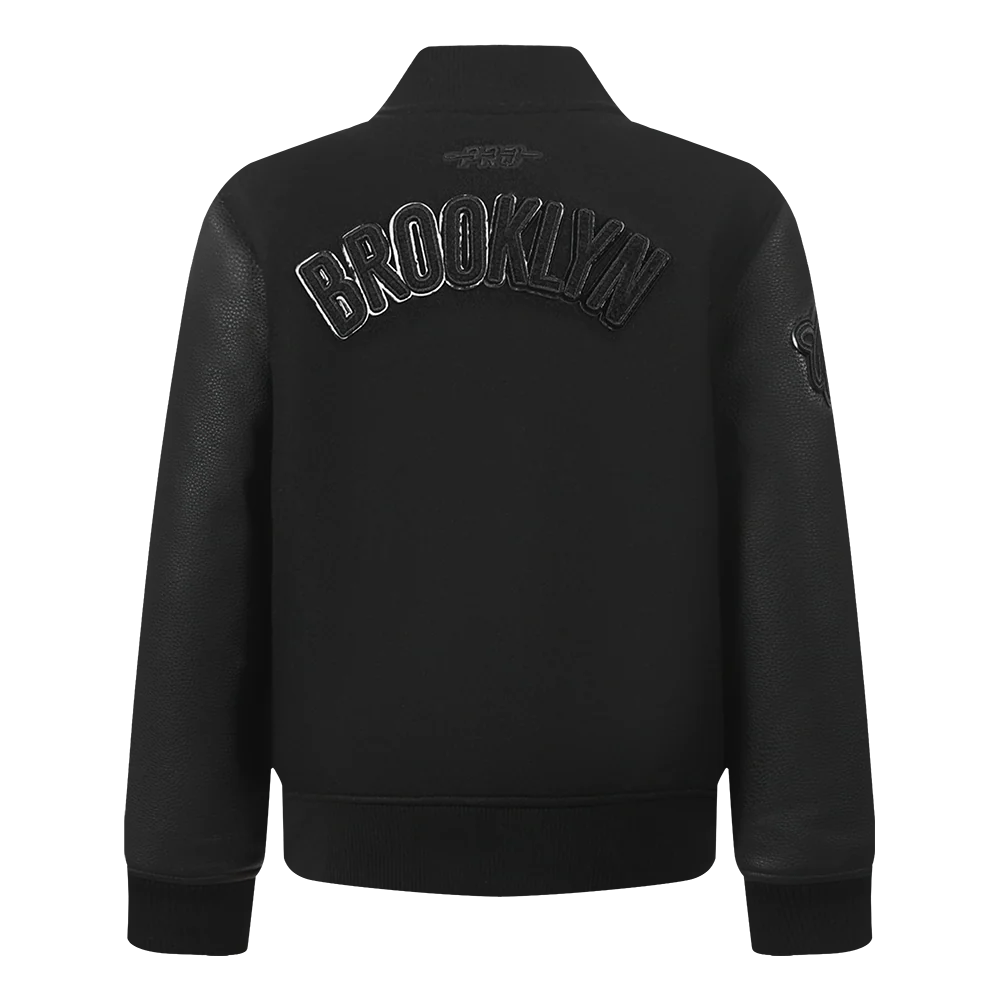 NBA BROOKLYN NETS TRIPLE BLACK TODDLER BOYS WOOL VARSITY JACKET