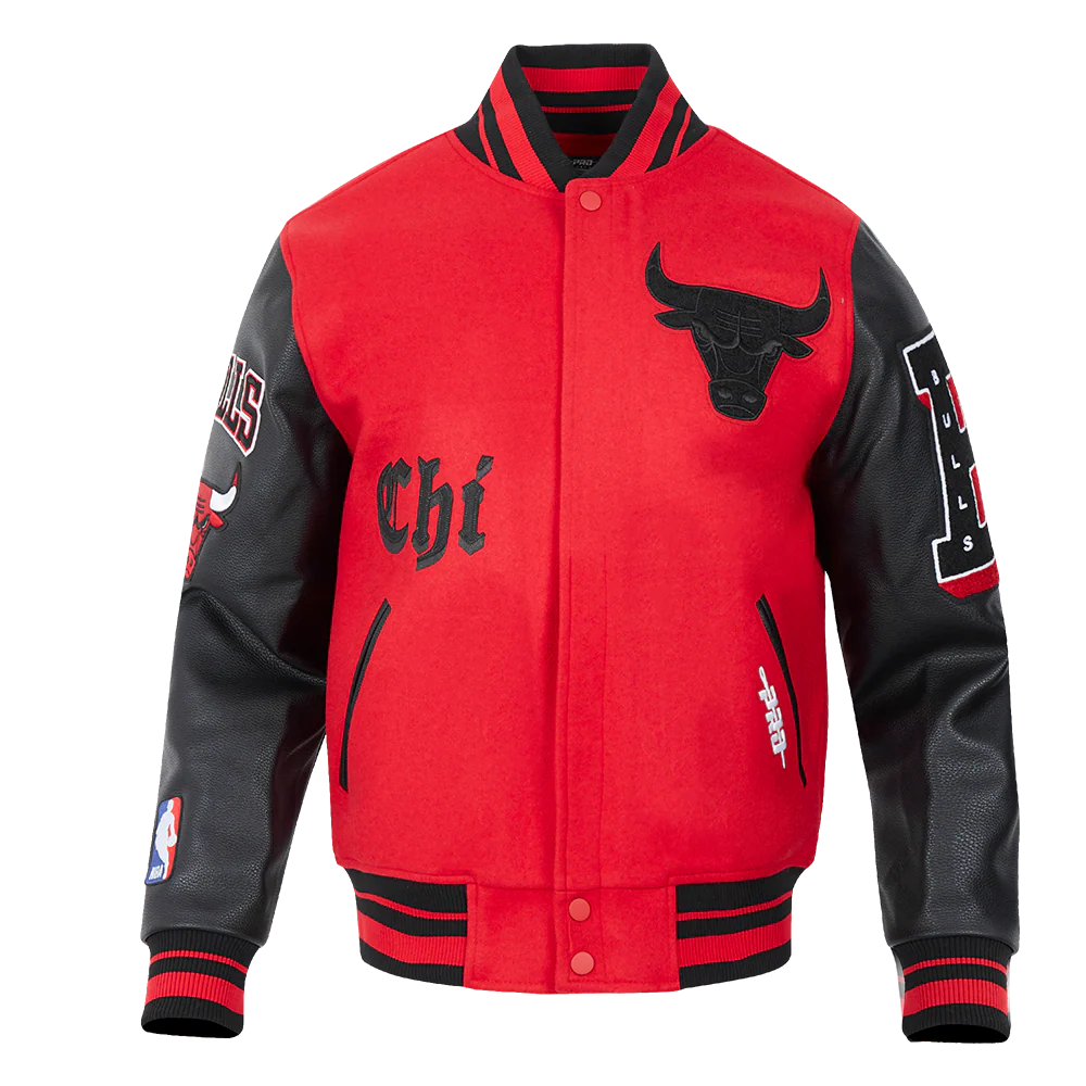 NBA CHICAGO BULLS OLD ENGLISH MEN'S RIB WOOL VARSITY JACKET