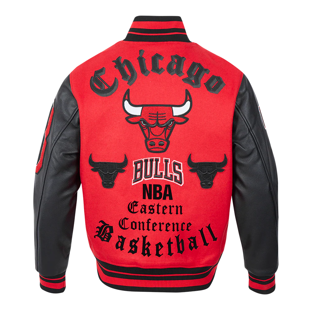 NBA CHICAGO BULLS OLD ENGLISH MEN'S RIB WOOL VARSITY JACKET