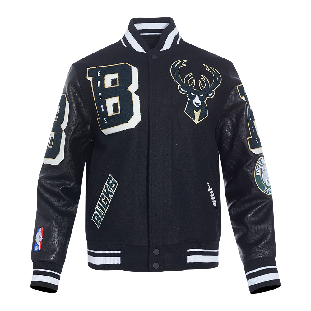 NBA MILWAUKEE BUCKS MASHUP MEN'S RIB WOOL VARSITY JACKET