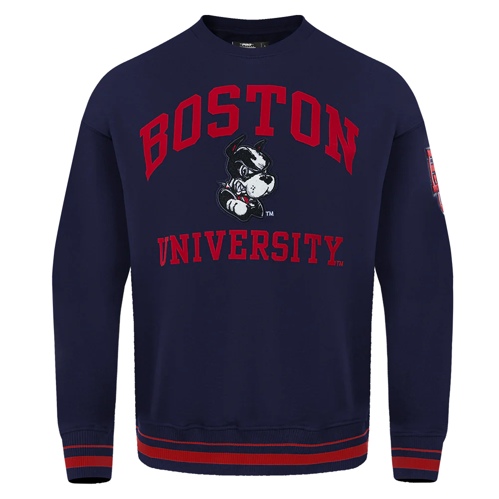 BOSTON UNIVERSITY CLASSIC STACKED LOGO FLEECE CREWNECK