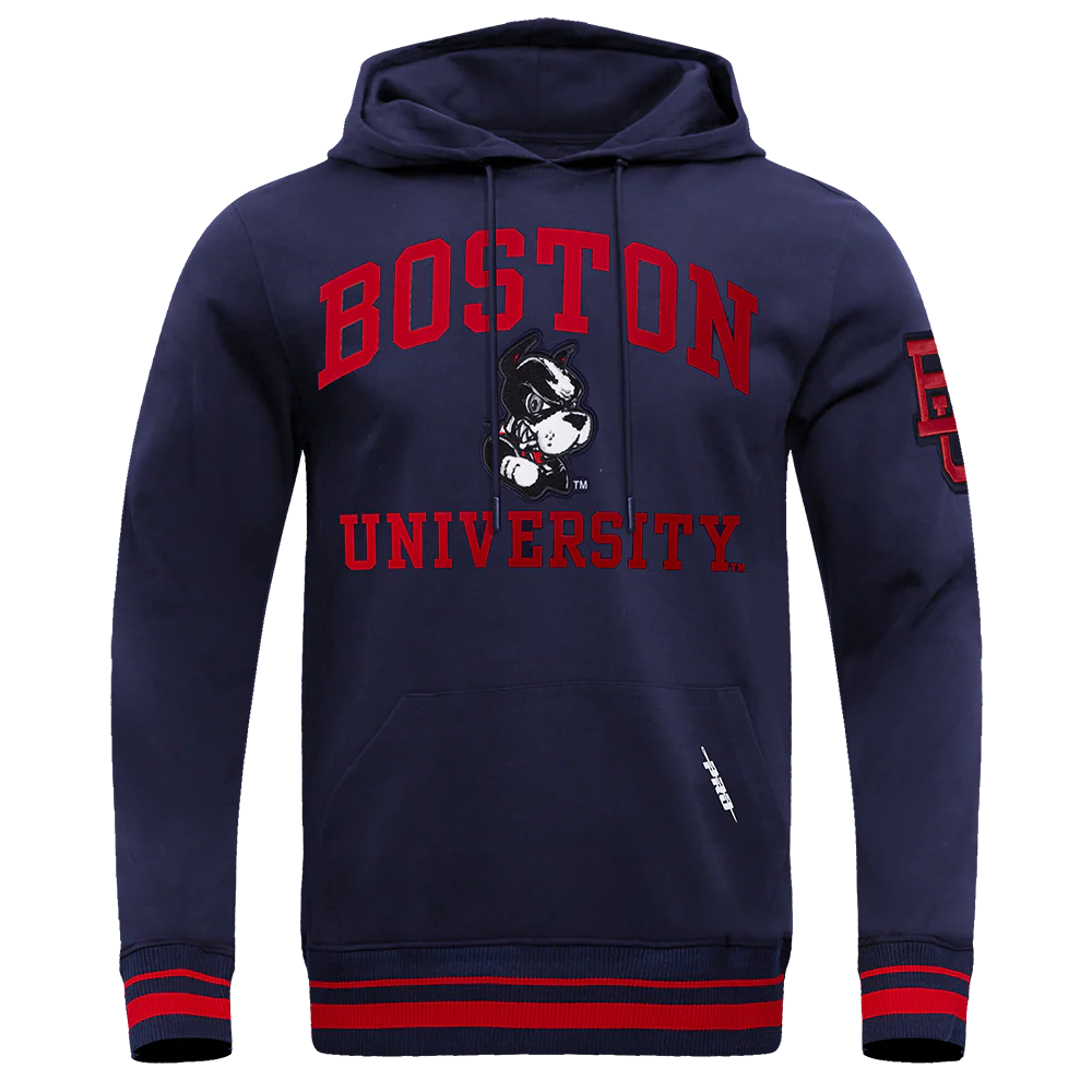 BOSTON UNIVERSITY CLASSIC STACKED LOGO FLEECE PULLOVER HOODIE