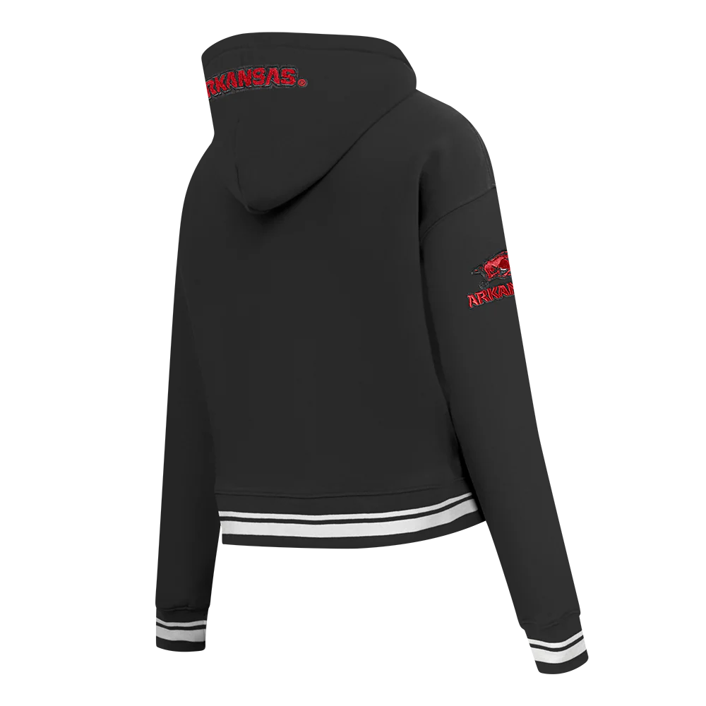 UNIVERSITY OF ARKANSAS FAYETTEVILLE CLASSIC RIB FLEECE CROPPED PULLOVER HOODIE