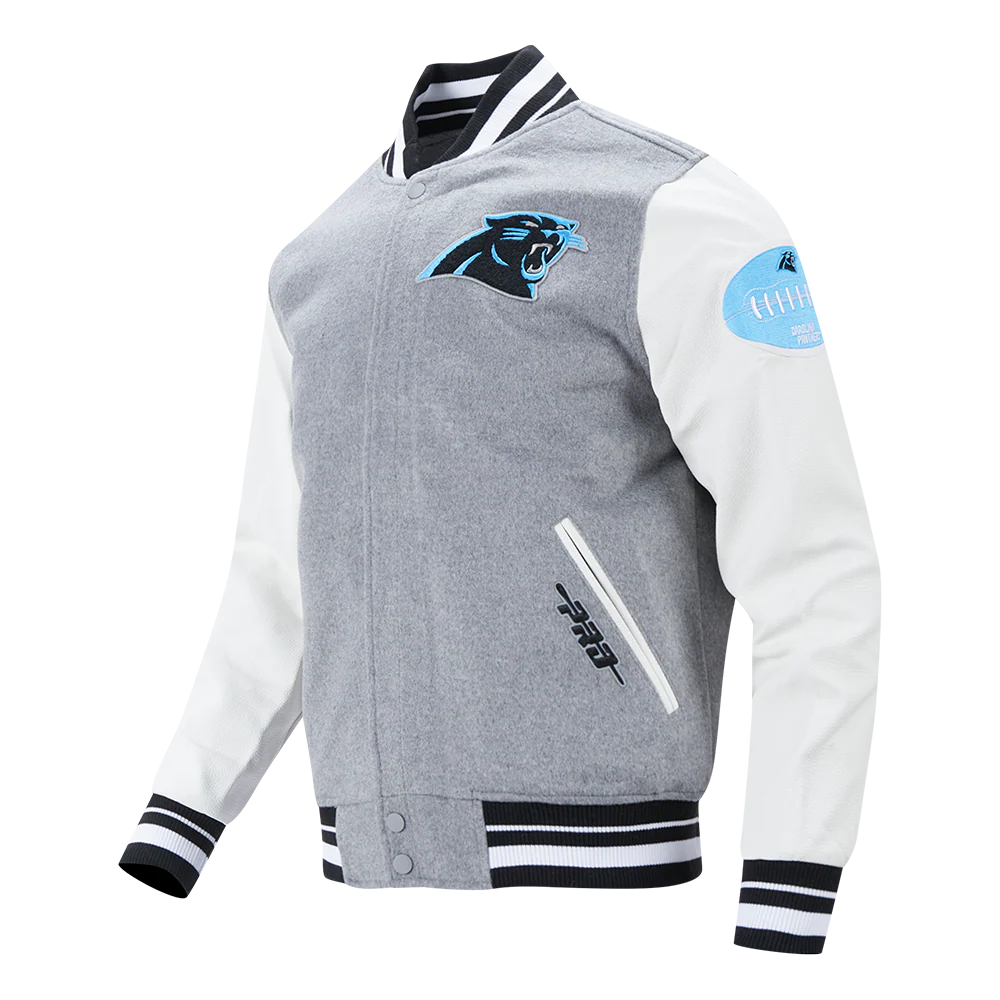 NFL CAROLINA PANTHERS OLD ENGLISH MEN'S RIB WOOL VARSITY JACKET