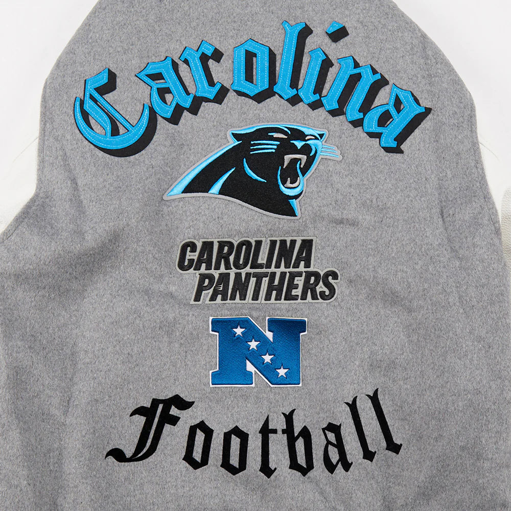 NFL CAROLINA PANTHERS OLD ENGLISH MEN'S RIB WOOL VARSITY JACKET
