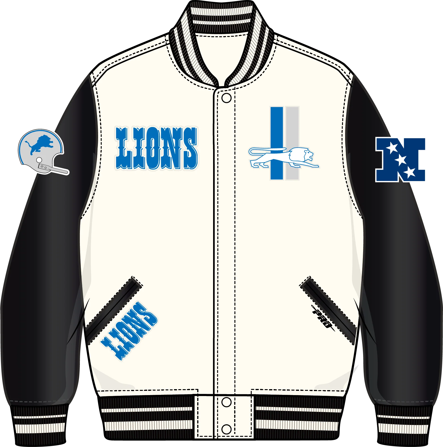 NFL DETROIT LIONS RETRO CLASSIC BIG BOYS RIB WOOL VARSITY JACKET