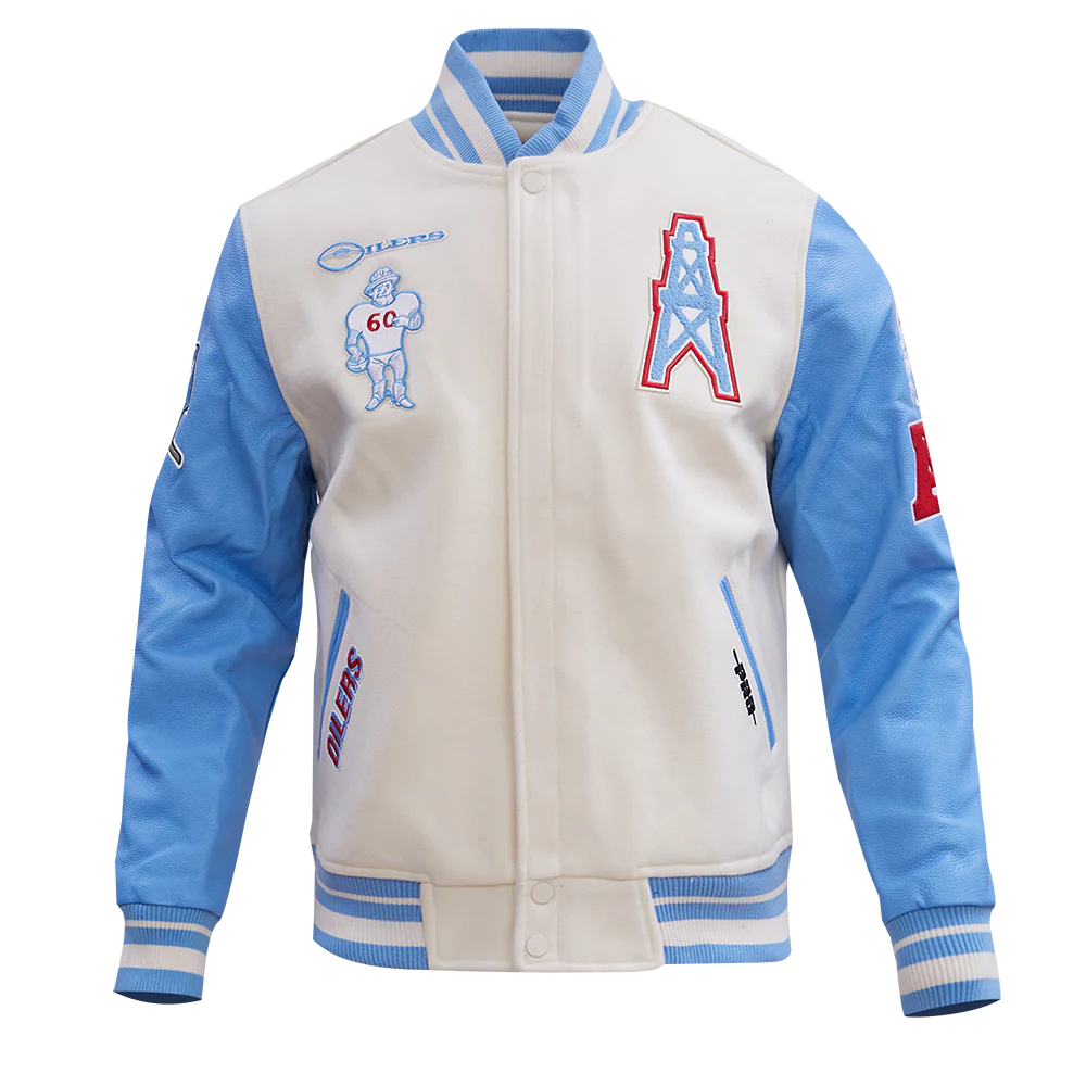NFL HOUSTON OILERS RETRO CLASSIC MEN'S RIB WOOL VARSITY JACKET
