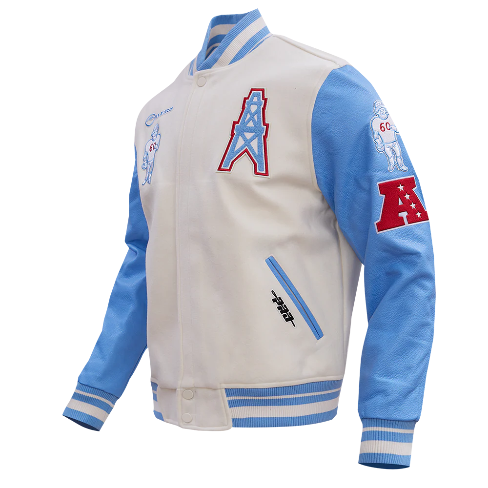 NFL HOUSTON OILERS RETRO CLASSIC MEN'S RIB WOOL VARSITY JACKET