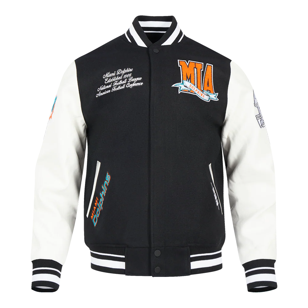 NFL MIAMI DOLPHINS TEAM PENNANTS MEN'S RIB WOOL VARSITY JACKET