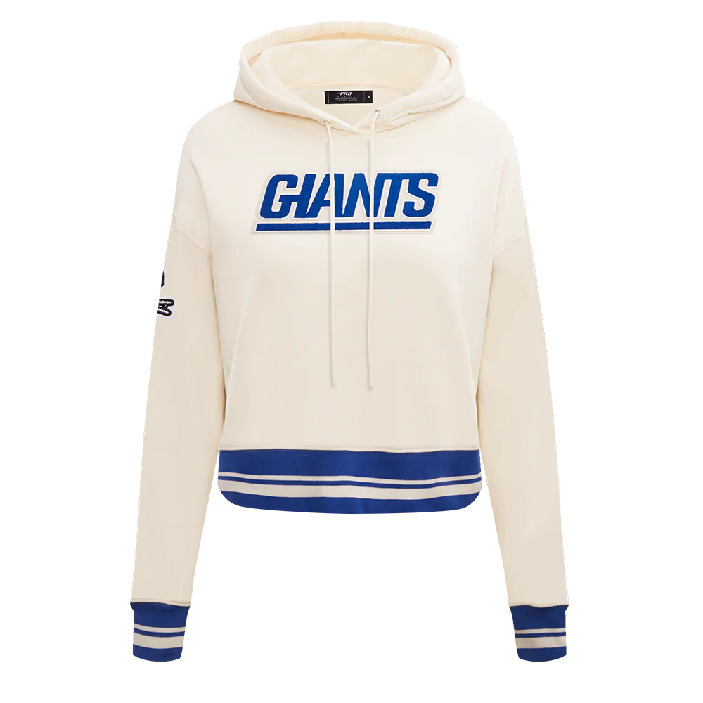 NFL NEW YORK GIANTS RETRO CLASSIC WOMEN'S RIB CROPPED PULLOVER HOODIE