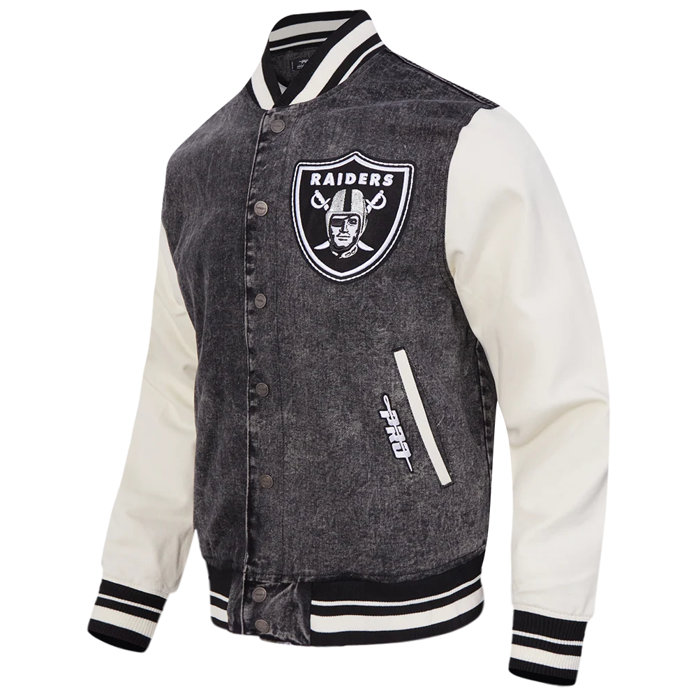 NFL LAS VEGAS RAIDERS REBEL ATHLETICS MEN'S DENIM VARSITY JACKET