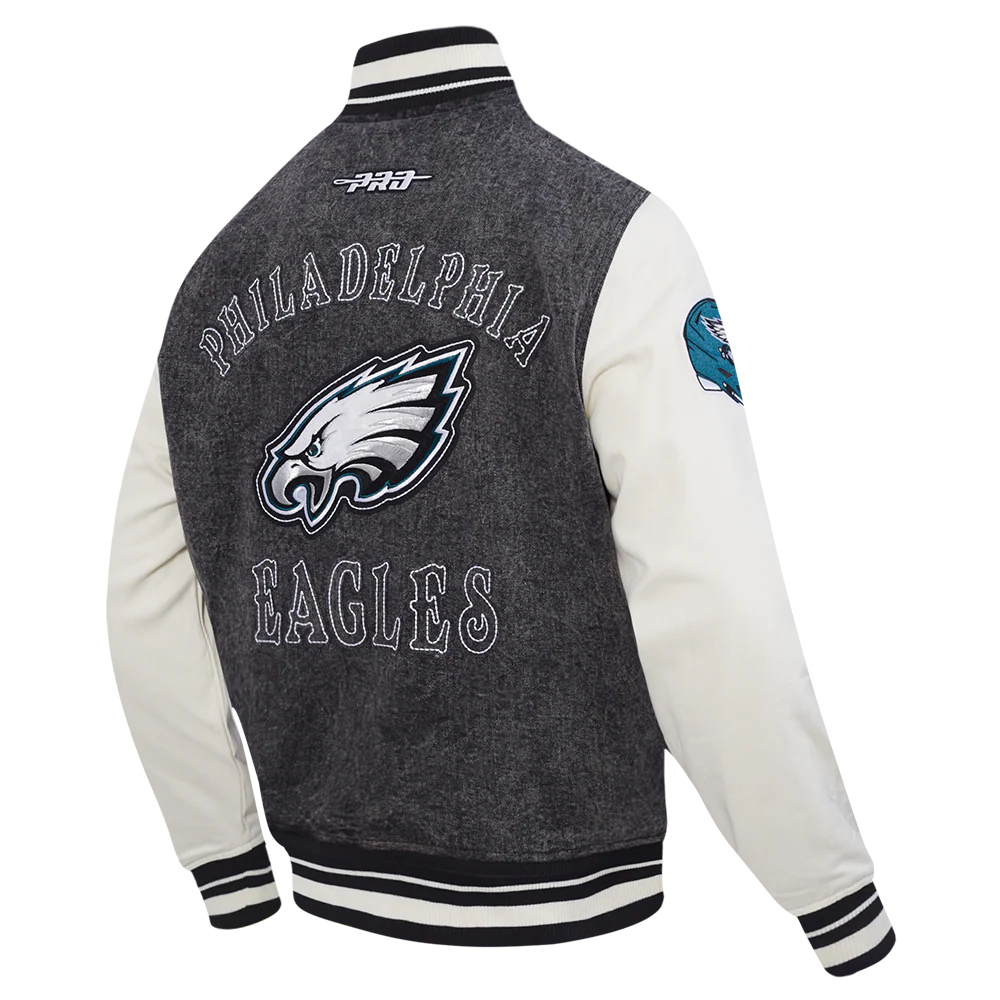 NFL PHILADELPHIA EAGLES REBEL ATHLETICS MEN'S DENIM VARSITY JACKET