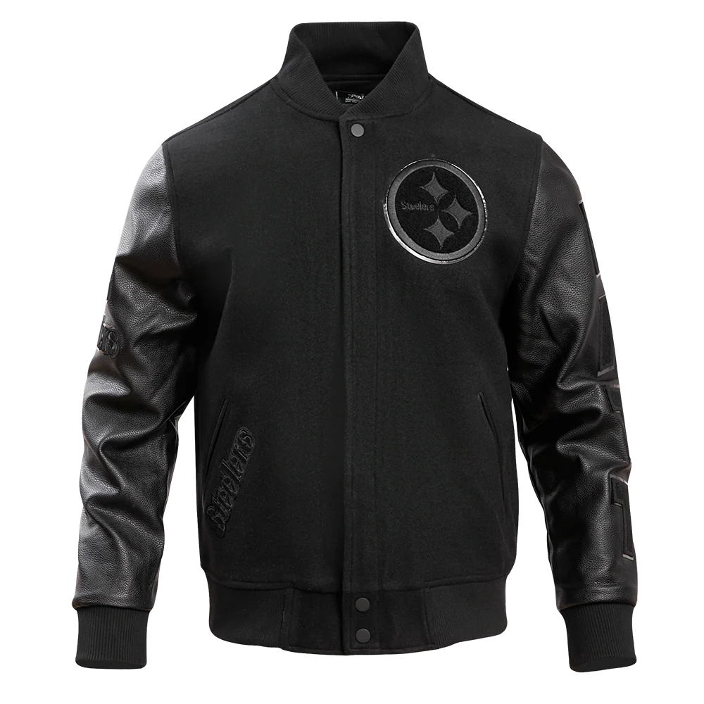 NFL PITTSBURGH STEELERS TRIPLE BLACK MEN'S MEN'S WOOL VARSITY JACKET