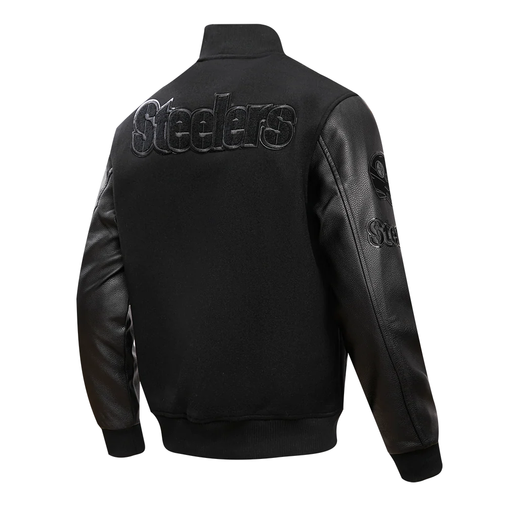 NFL PITTSBURGH STEELERS TRIPLE BLACK MEN'S MEN'S WOOL VARSITY JACKET