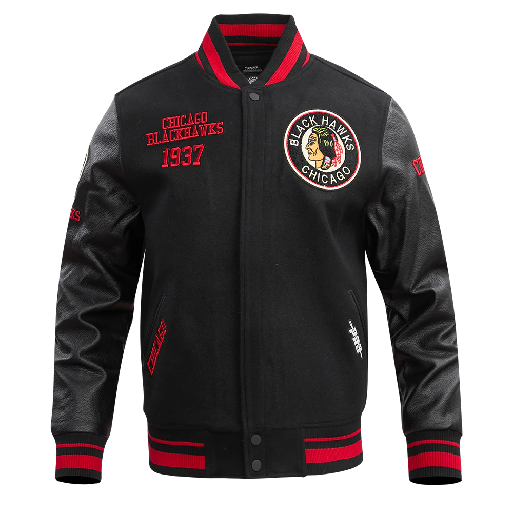 NHL CHICAGO BLACKHAWKS RETRO CLASSIC MEN'S RIB WOOL VARSITY JACKET