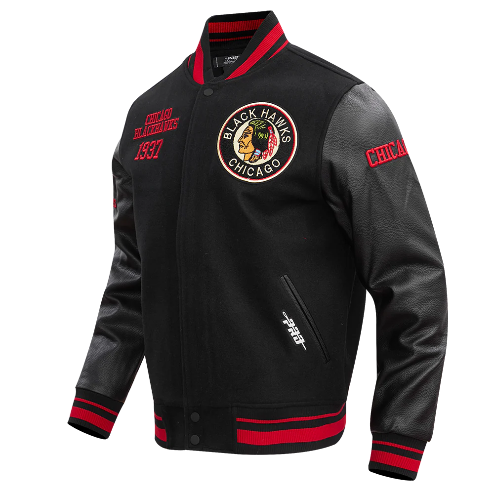 NHL CHICAGO BLACKHAWKS RETRO CLASSIC MEN'S RIB WOOL VARSITY JACKET