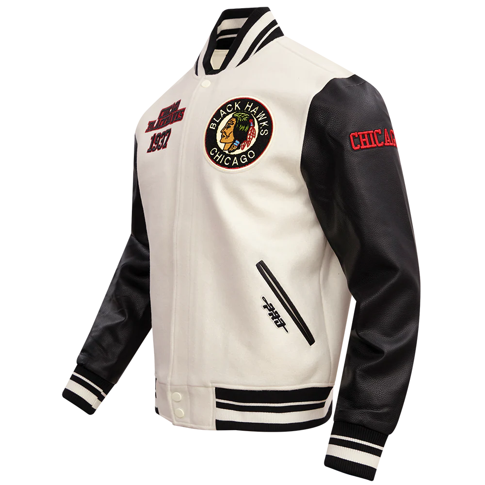 NHL CHICAGO BLACKHAWKS RETRO CLASSIC MEN'S RIB WOOL VARSITY JACKET