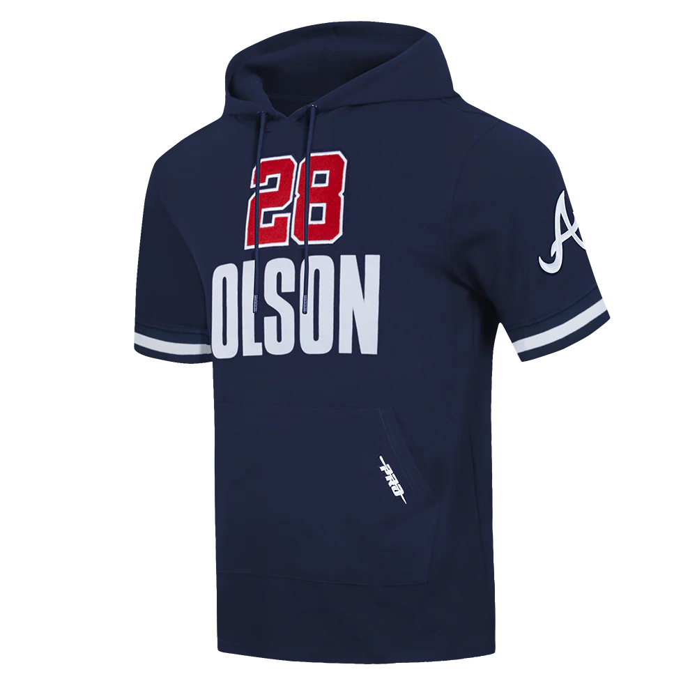 MLB ATLANTA BRAVES MATT OLSON #28 CLASSIC MEN'S SHORT SLEEVE PULLOVER HOODIE