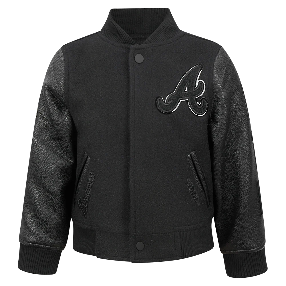 MLB ATLANTA BRAVES TRIPLE BLACK TODDLER BOYS WOOL VARSITY JACKET