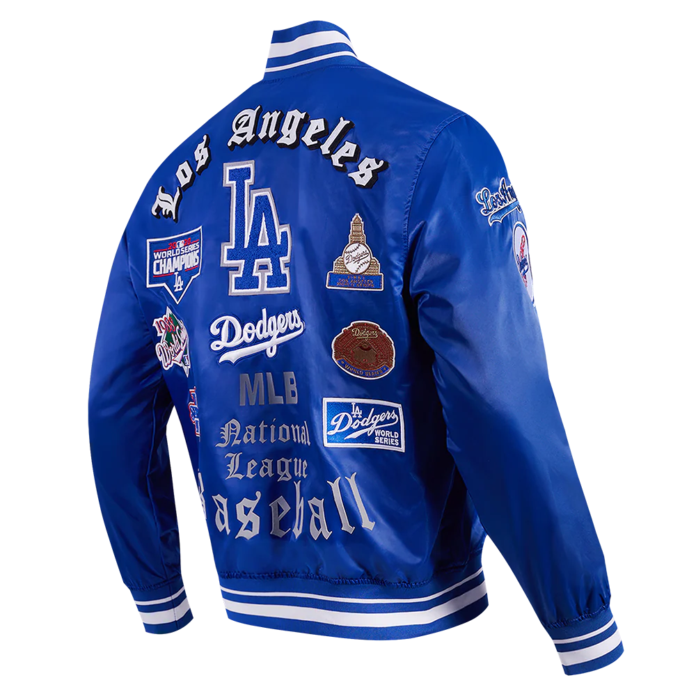 MLB LOS ANGELES DODGERS OLD ENGLISH MEN'S RIB SATIN JACKET