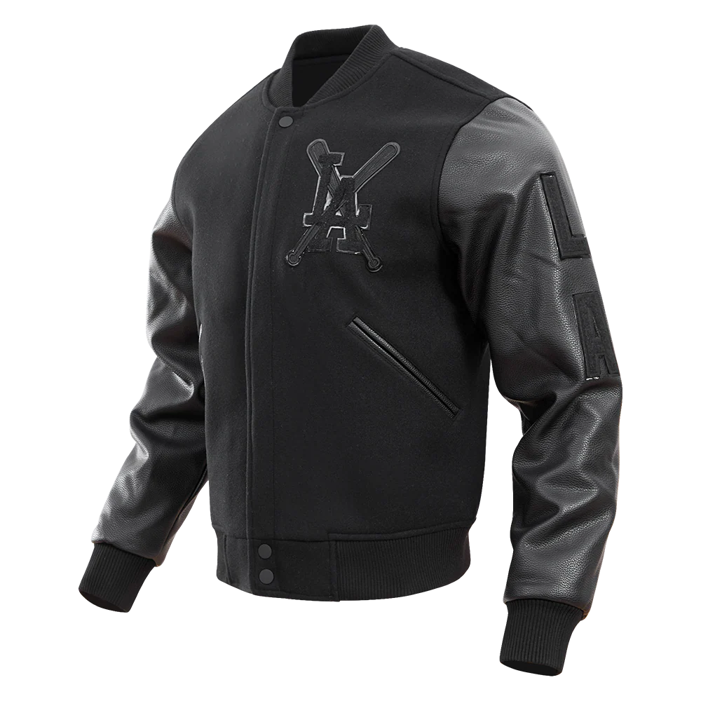 MLB LOS ANGELES DODGERS PRO TRIPLE BLACK MEN'S VARSITY JACKET