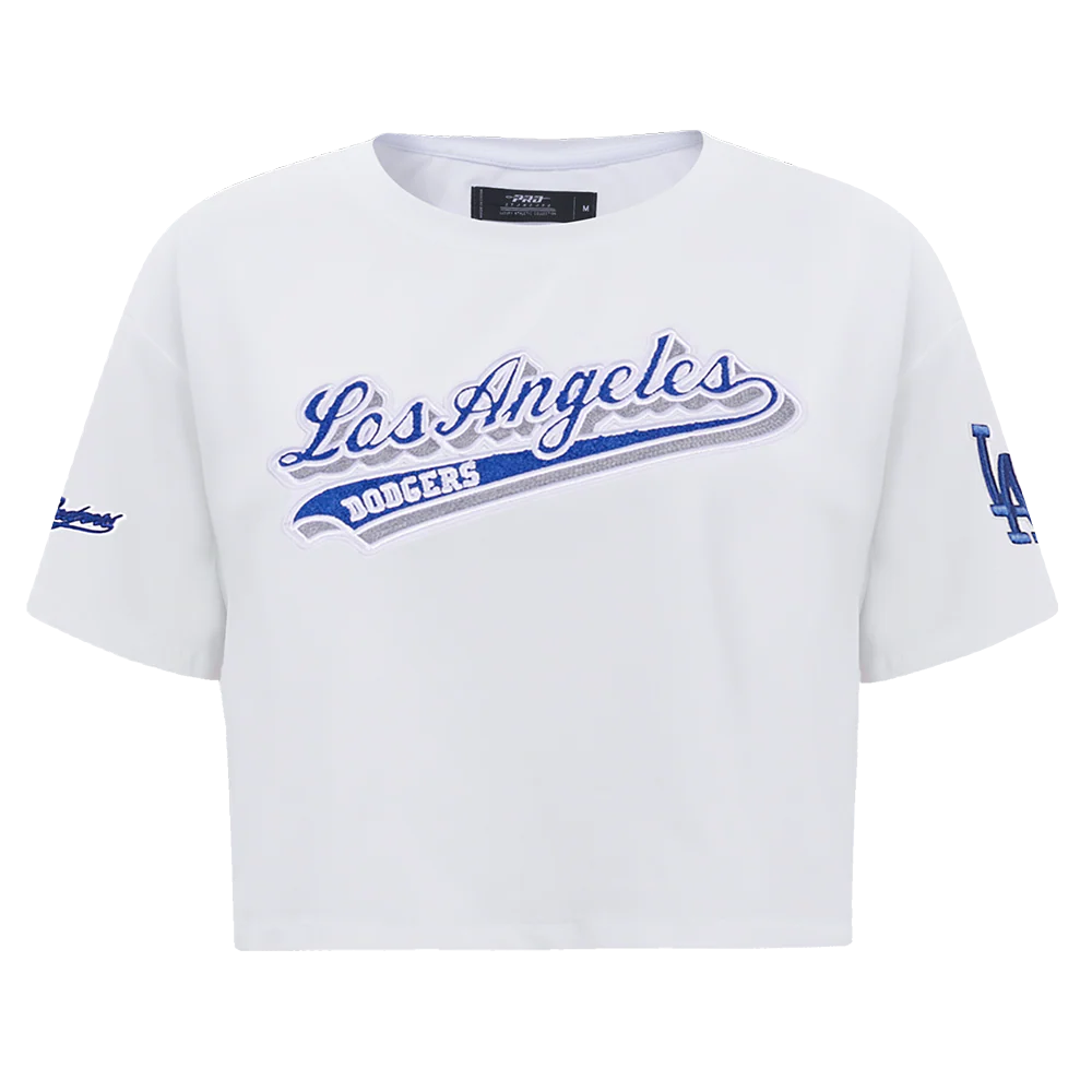MLB LOS ANGELES DODGERS SCRIPT TAIL WOMEN'S SINGLE JERSEY BOXY TOP