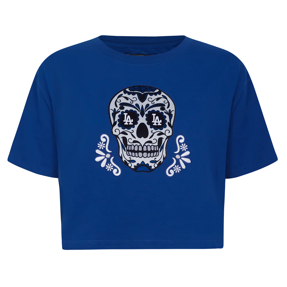 MLB LOS ANGELES DODGERS SUGAR SKULL WOMEN'S SINGLE JERSEY BOXY TOP