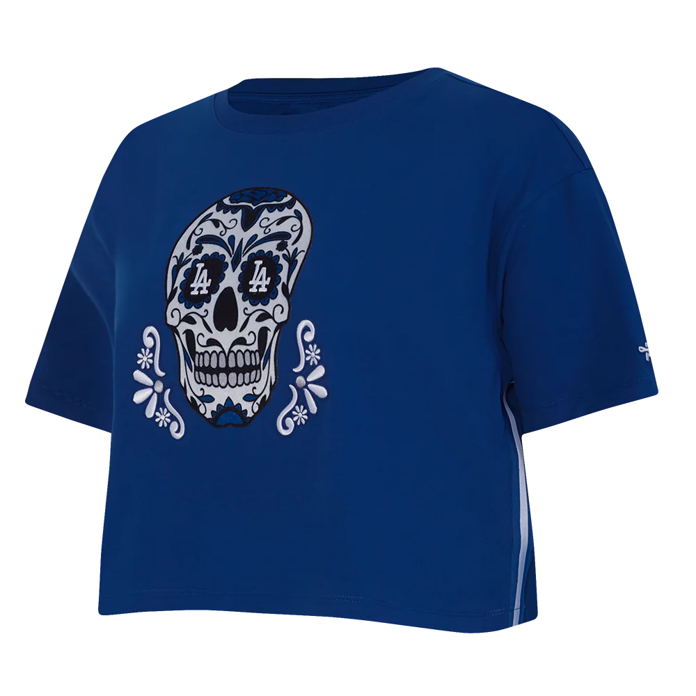 MLB LOS ANGELES DODGERS SUGAR SKULL WOMEN'S SINGLE JERSEY BOXY TOP