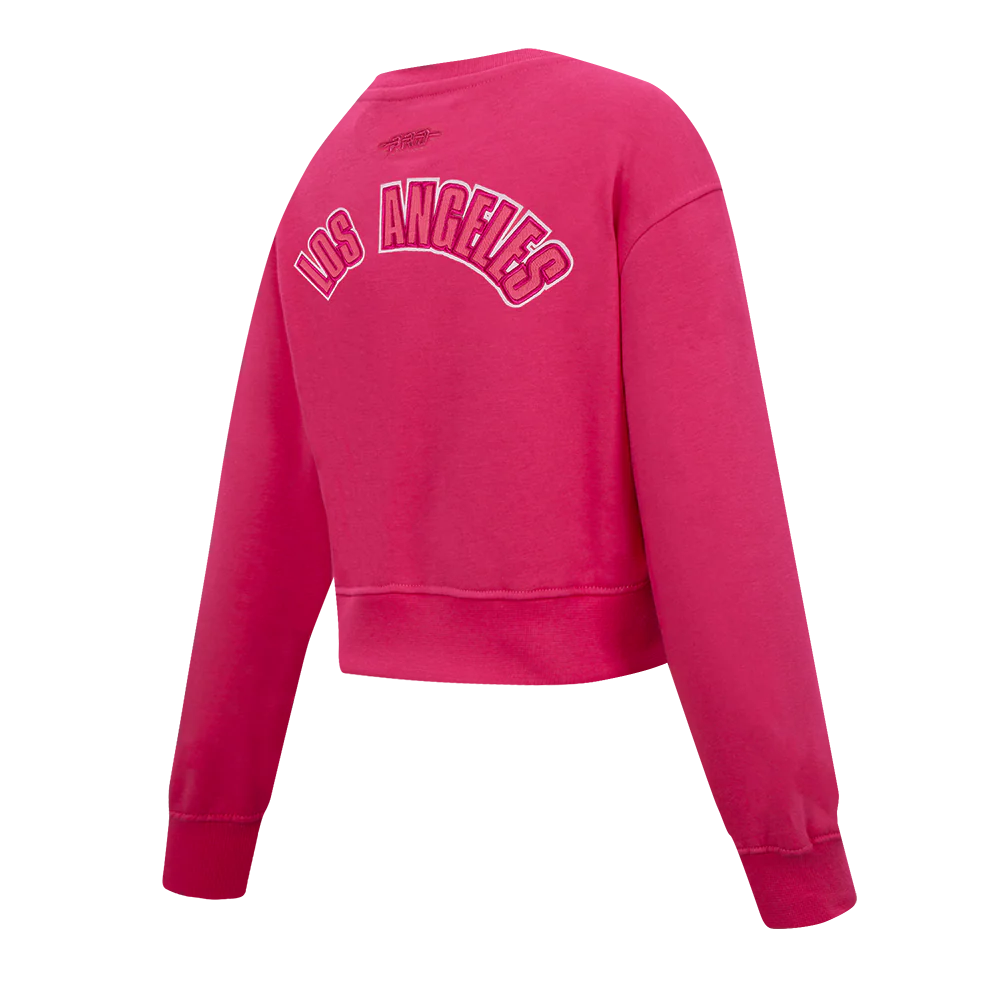 MLB LOS ANGELES DODGERS TRIPLE PINK BIG GIRLS FLEECE CREWNECK