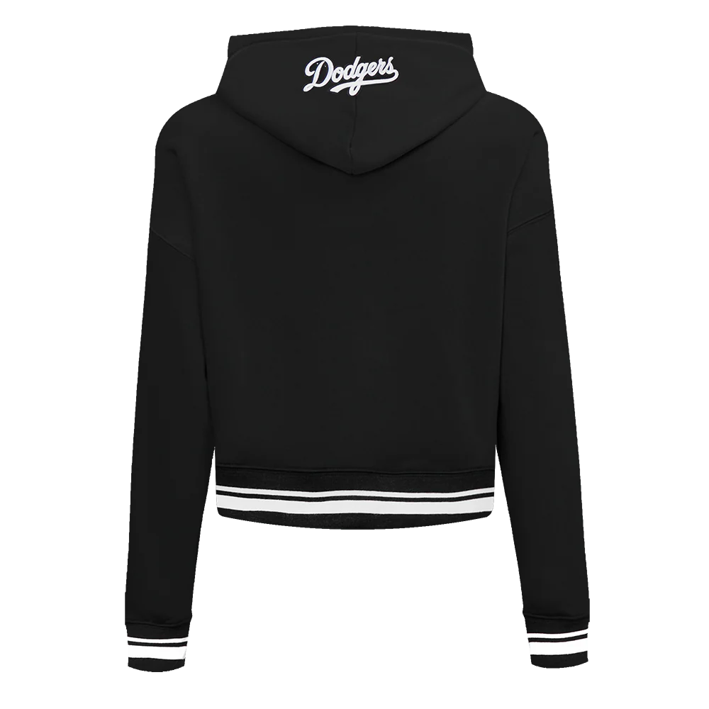 MLB LOS ANGELES DODGERS SCRIPT TAIL WOMEN'S RIB FLEECE CROPPED PULLOVER HOODIE