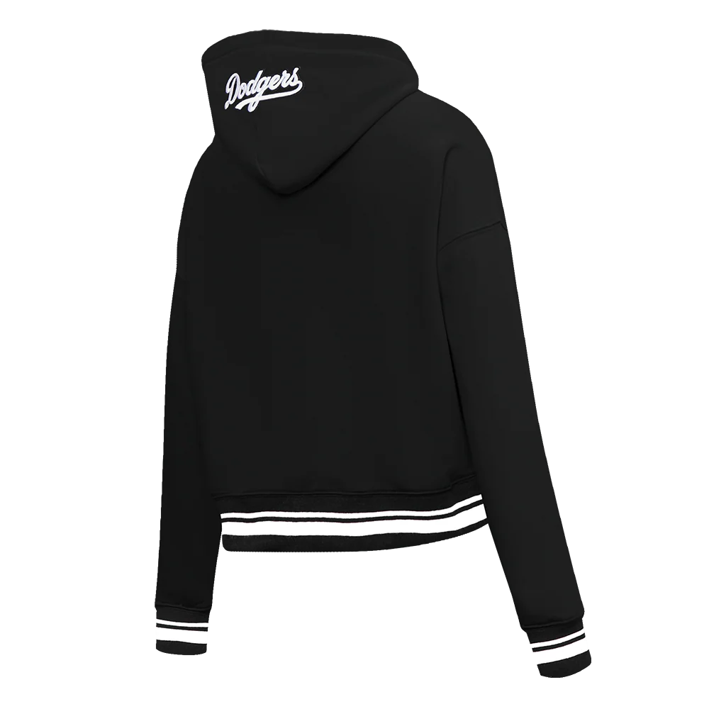 MLB LOS ANGELES DODGERS SCRIPT TAIL WOMEN'S RIB FLEECE CROPPED PULLOVER HOODIE