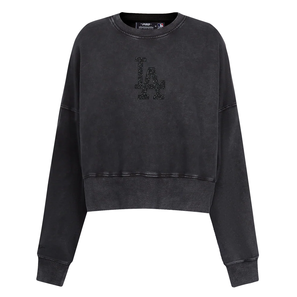MLB LOS ANGELES DODGERS WASHED CRYSTALLINE WOMEN'S ENZYME WASH FT CREWNECK