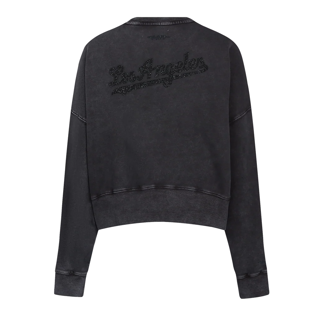MLB LOS ANGELES DODGERS WASHED CRYSTALLINE WOMEN'S ENZYME WASH FT CREWNECK
