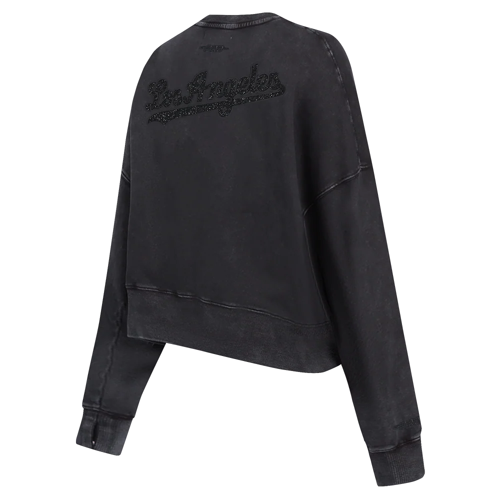 MLB LOS ANGELES DODGERS WASHED CRYSTALLINE WOMEN'S ENZYME WASH FT CREWNECK