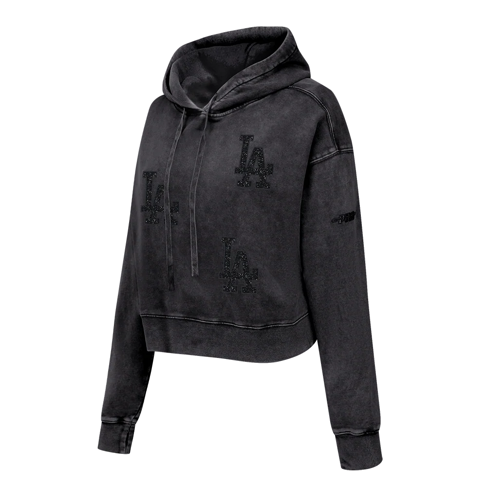 MLB LOS ANGELES DODGERS WASHED CRYSTALLINE WOMEN'S ENZYME WASH FT CROP