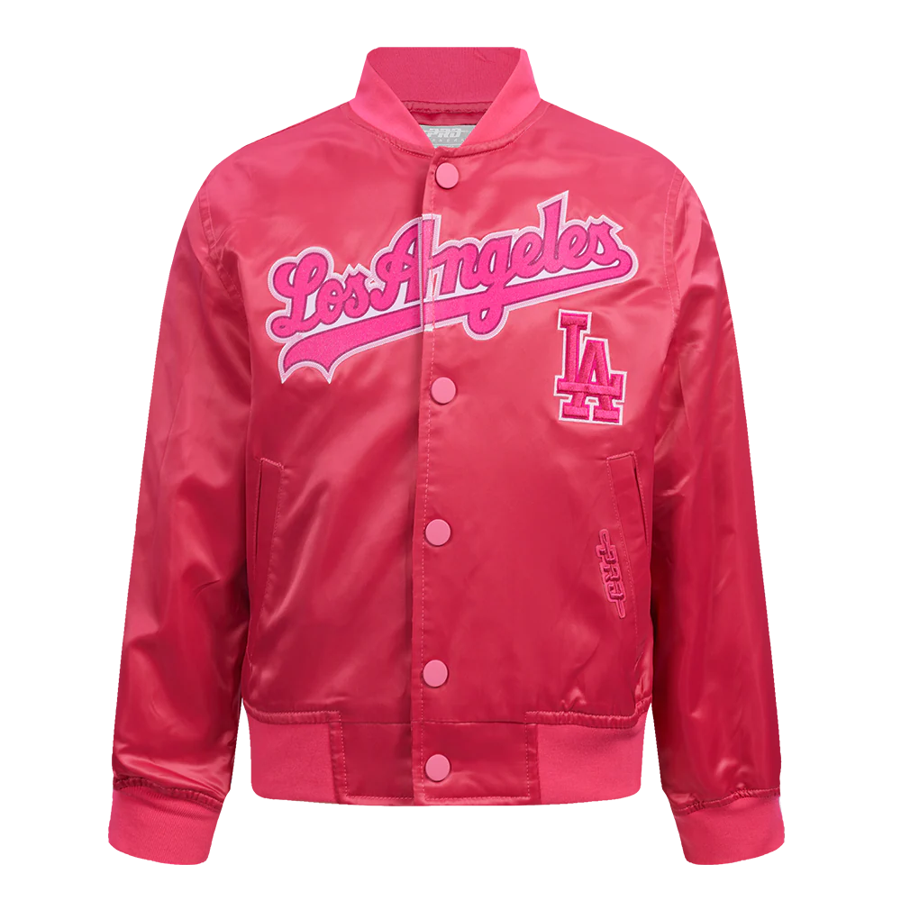 MLB LOS ANGELES DODGERS TRIPLE PINK LITTLE GIRLS SATIN JACKET